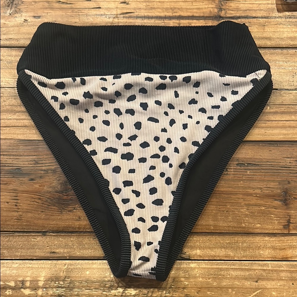 Black and White Polka Dot High-Waisted Bikini Bottom